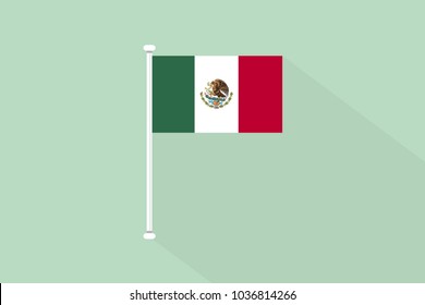 Mexico flag with flagpole,vector illustration
