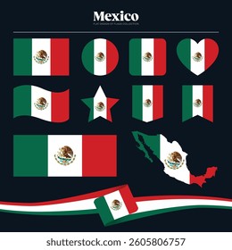 Mexico flag flat design of flags stationery shape collection