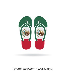 Mexico flag flip flop sandals icon on a white background.