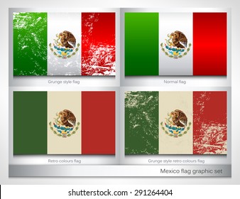 Mexico flag graphic set with a grunge effect texture and retro colours. Grunge effect can be cleaned easily.