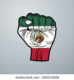 Mexico Flag with Hand Design isolated on white background. Vector illustration