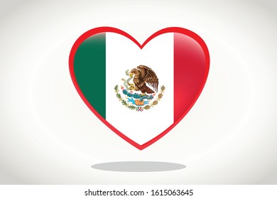 Mexico Flag in Heart Shape. Heart 3d Flag of Mexico, Mexico flag template design.