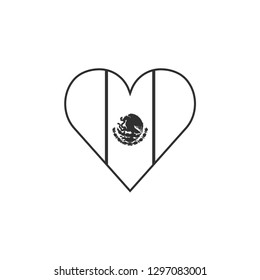 Mexico flag icon in a heart shape in black outline flat design. Independence day or National day holiday concept.