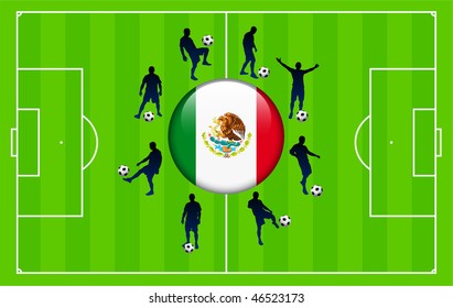 Mexico Flag Icon Internet Button with Soccer Match Original Vector Illustration