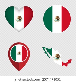 Mexico Flag Icons Pack. Vector illustration.