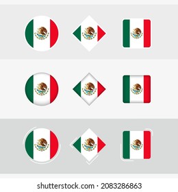 Mexiko Flaggen Symbole gesetzt, Vektorflagge von Mexiko. Drei Versionen von Icon.