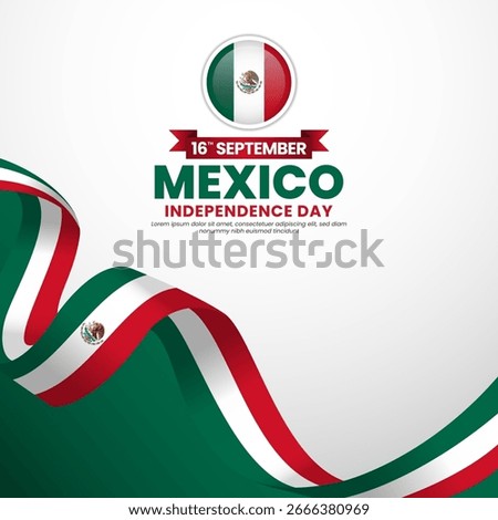 Mexico flag for independence day square banner background with waving ribbon flag