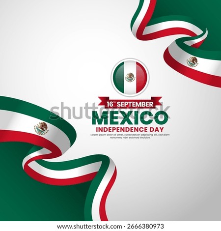 Mexico flag for independence day square banner background with waving ribbon flag