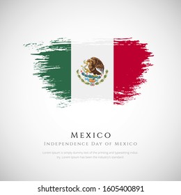 Mexico flag made in brush stroke background. Independence day of Mexico. Creative Mexico national country flag icon. Abstract painted grunge style brush flag background.