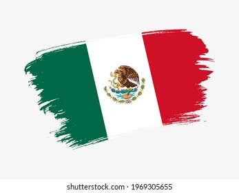 Bandera de México hecha con pincel texturado. Bandera patriótica del país de fondo blanco