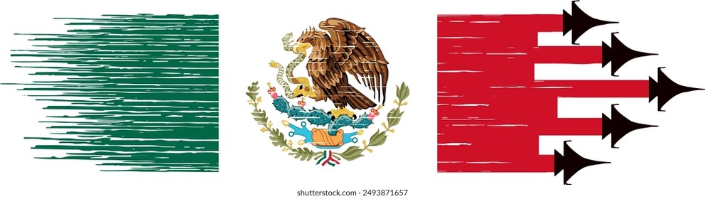 Mexico flag with military fighter jets isolated background. vector illustration