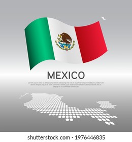 Mexico flag, mosaic map on light background. Vector banner design, mexico national poster. Cover for business booklet. Wavy mexican flag. State patriotic, flyer, brochure