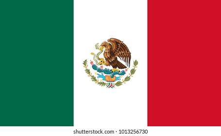 Mexico flag with official colors and the aspect ratio of 4:7. Flat vector illustration.