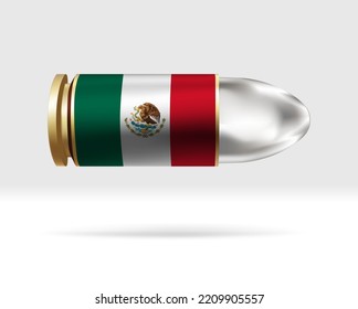 Mexico flag on bullet. A bullet danger moving through the air. Flag template. Easy editing and vector in groups. National flag vector illustration on background.