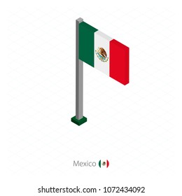 Mexico Flag on Flagpole in Isometric dimension. Isometric blue background. Vector illustration.