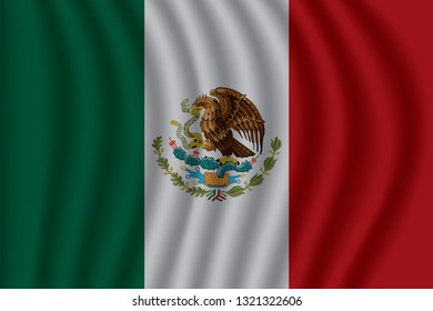 Mexico flag on soft and smooth silk texture. Vector illustration eps10.