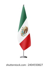 Mexico flag on flag stand for official meetings, transparent background, vector