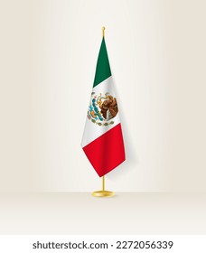 Mexico flag on a flag stand. Vector illustration.