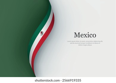 Mexico flag on Waving ribbon. Template for independence day