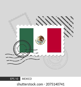 Mexico flag postage stamp. Isolated vector illustration on grey post stamp background and specify is vector eps10.