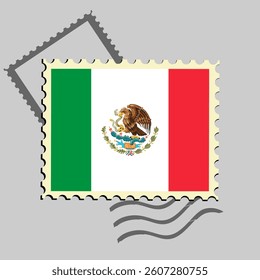 Mexico flag postage stamp. Isolated vector illustration on grey post stamp background