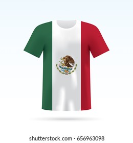 Mexico flag printed on a T-shirt. Vector shirt template, isoalted on a white background. 
