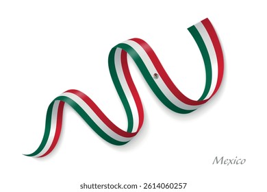 Mexico flag ribbon waving national colors, symbolizing pride, unity and national identity