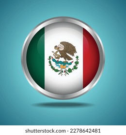 The Mexico flag. Round glossy. Silver frame. Isolated on color gradient background