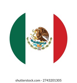 Mexico Flag Round Icon – Mexican National Flag with Coat of Arms
