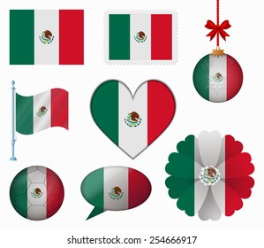 Mexico flag set of 8 items vector