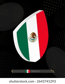 Mexico Flag Shield icon in 3D on Dark Modern Abstract Rugby Background. Perfect for sports events, heritage themes, national celebrations, and patriotic designs.