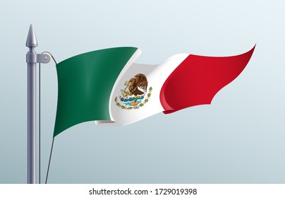 Mexico flag state symbol isolated on background national banner. Greeting card National Independence Day of the United Mexican States. Illustration banner with realistic state flag of UMS.