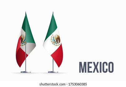 Mexico flag state symbol isolated on background national banner. Greeting card National Independence Day of the United Mexican States. Illustration banner with realistic state flag of UMS.