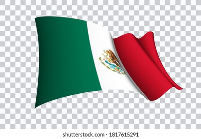 Mexico flag state symbol isolated on background national banner. Greeting card National Independence Day of the United Mexican States. Illustration banner with realistic state flag of UMS.