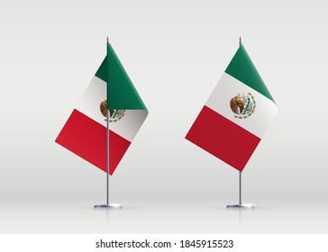 Mexico flag state symbol isolated on background national banner. Greeting card National Independence Day of the United Mexican States. Illustration banner with realistic state flag of UMS.