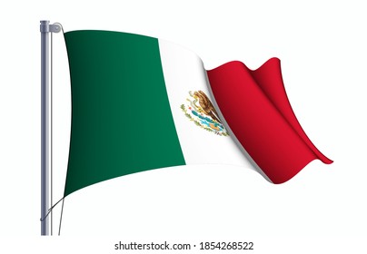 Mexico flag state symbol isolated on background national banner. Greeting card National Independence Day of the United Mexican States. Illustration banner with realistic state flag of UMS.