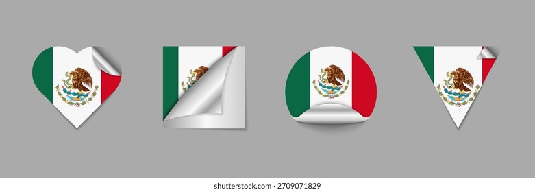 Paquete de pegatinas de bandera de México — Triángulo cuadrado de círculo de corazón de esquina de papel rizado