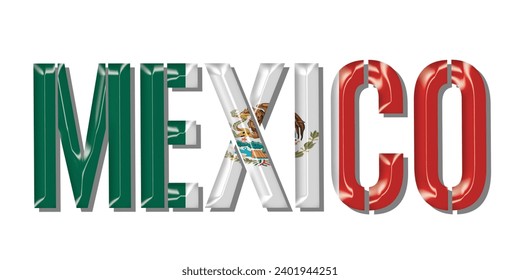 MEXIKO-Flaggentext-Schriftart, 3D-MEXIKO-Flagge, bunter Hintergrund, MEXIKO-Flagge, Vektorgrafik