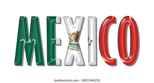 MEXICO flag text font, 3D MEXICO flag colorful background, MEXICO flag vector illustration