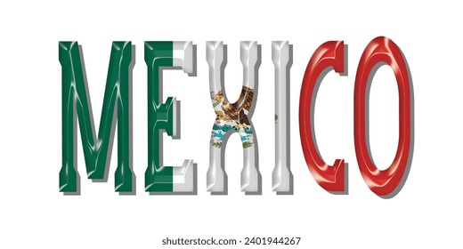 MEXICO flag text font, 3D MEXICO flag colorful background, MEXICO flag vector illustration