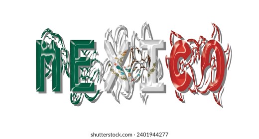 MEXICO flag text font, 3D MEXICO flag colorful background, MEXICO flag vector illustration