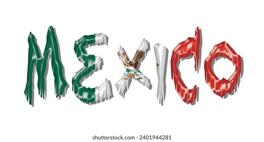 MEXIKO-Flaggentext-Schriftart, 3D-MEXIKO-Flagge, bunter Hintergrund, MEXIKO-Flagge, Vektorgrafik