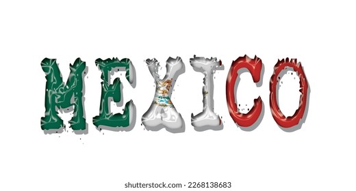 MEXICO flag text font, symbol background, flag ribbon typography lettering logo label banner, 3D colorful background, vector illustration