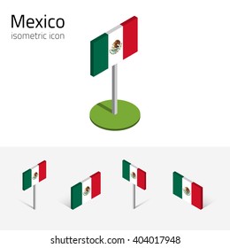 Mexico flag (United Mexican States), vector set of isometric flat icons, 3D style, different views. Editable design elements for banner, website, presentation, infographic, poster, map, collage. Eps10