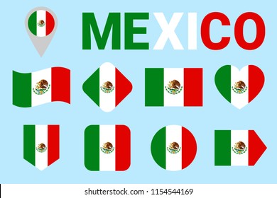 Mexico flag vector set. Mexican flags collection. Web, sports pages, national, travel, geographic, patriotic, design elements. the United Mexican States badges. isolated icons with state name