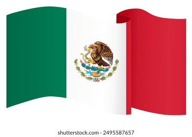 Mexiko-Flaggenwelle einzeln auf PNG oder transparentem Hintergrund, Vektorgrafik.
