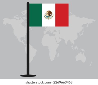 Mexico flag with world map silhouette in background vector design.
