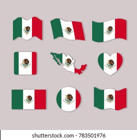 banderas mexicanas coleccionan siluetas coloridas en muchas formas