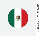 Mexico flat rounded circle shape flag, Mexico flag button, Mexico flag symbol