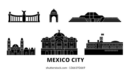 Mexico, Mexico flat travel skyline set. Mexico, Mexico black city vector illustration, symbol, travel sights, landmarks.